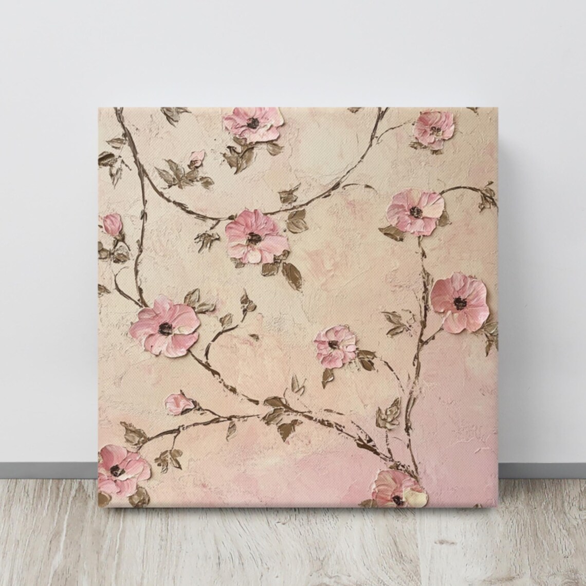 Pink Blossom Branches Textured Blush Floral Impasto Wall Art
