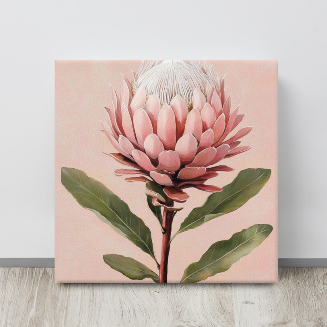 Pink Protea Flower Blush Background Exotic Floral Painting Art Poster