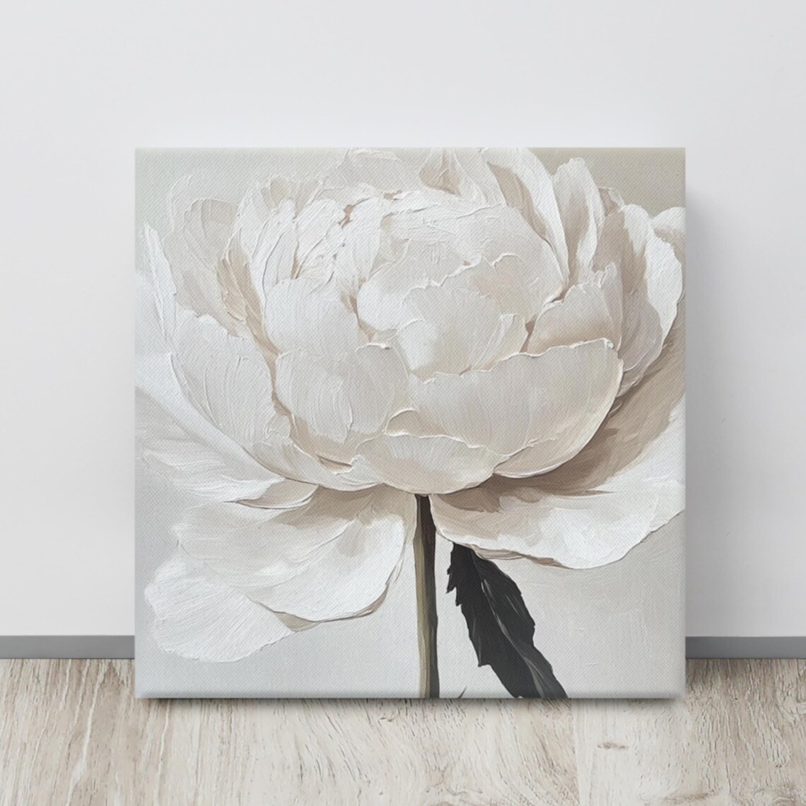 White Peony Impasto Textured Large Bloom Botanical Floral Art Poster