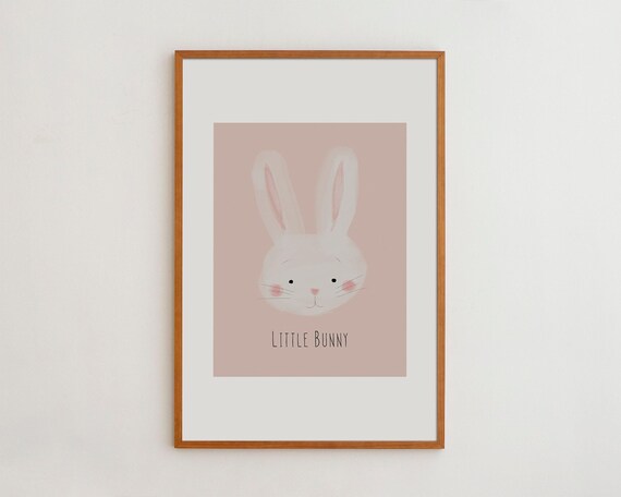 Little Bunny Face White Rabbit Cute Blush Pink Nursery Poster