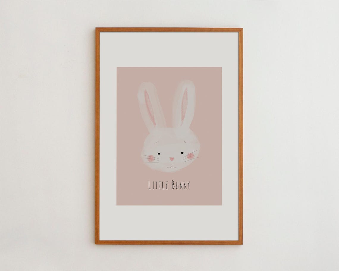 Little Bunny Face White Rabbit Cute Blush Pink Nursery Poster