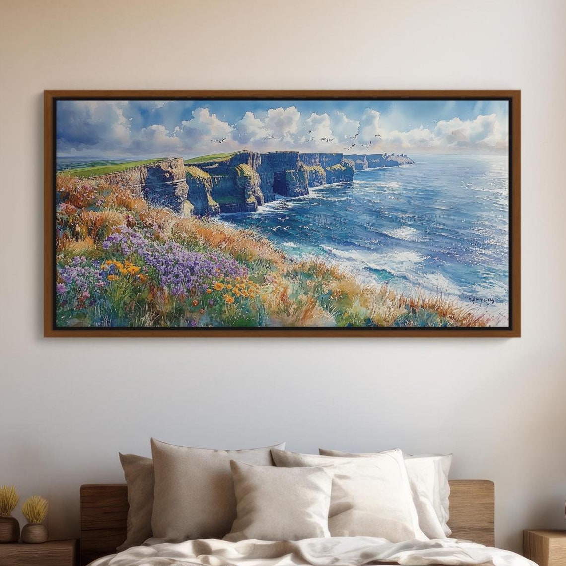 Cliffs of Moher Ireland Wildflower Sea Cliff Watercolor Poster