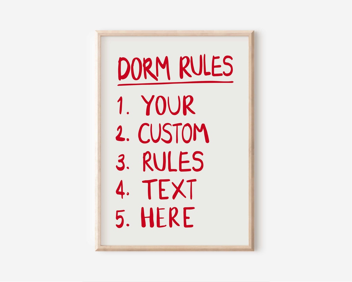 Custom Dorm Rules Personalized College Apartment Typography Poster - Image 2