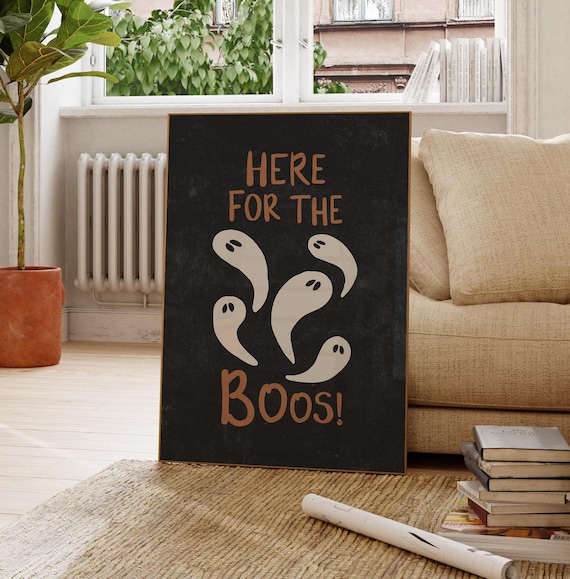 Here For The Boos Five Cute Ghosts Black Halloween Party Poster