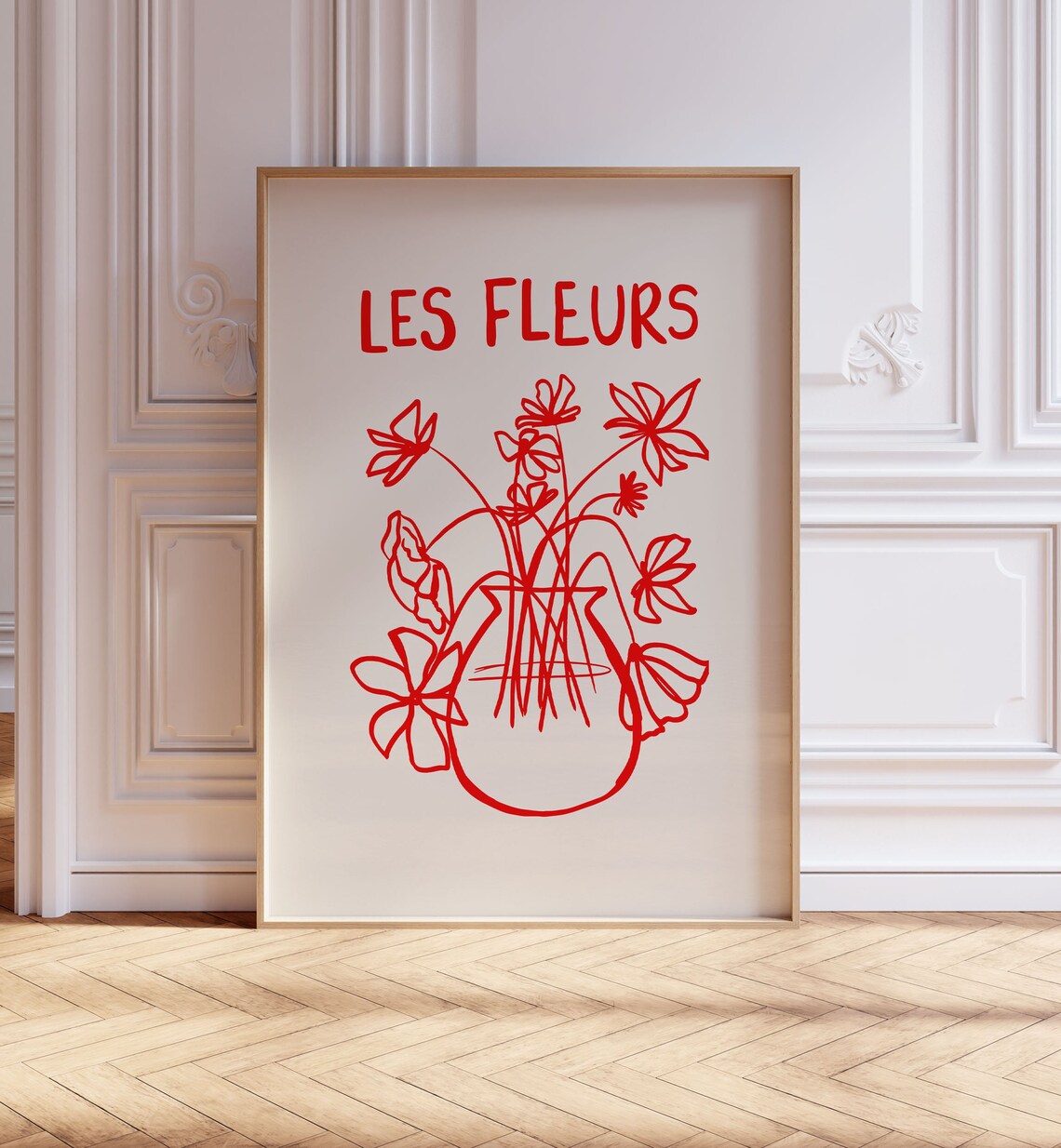 Crimson Les Fleurs Flower Vase Botanical Line Art Sketch Poster