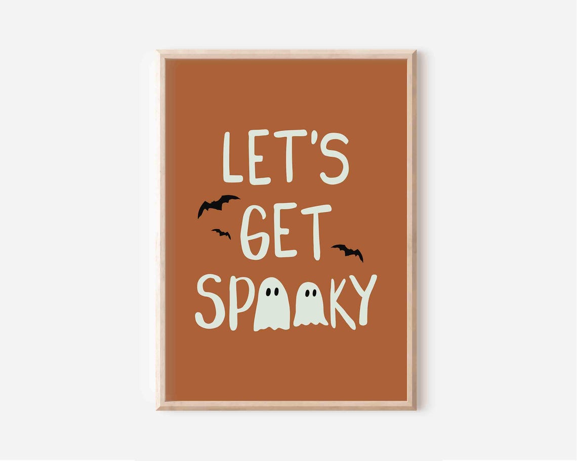 Lets Get Spooky Cute Ghosts and Bats Burnt Orange Halloween Poster - Image 2