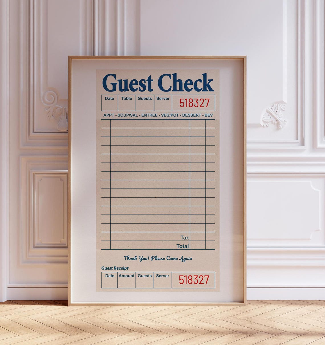 Oversized Blank Guest Check Vintage Restaurant Receipt Poster