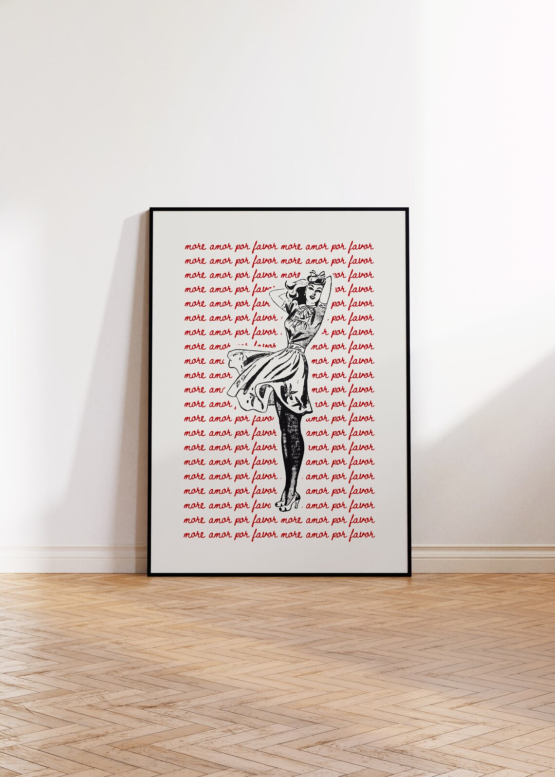 More Amor Por Favor Red Script Pin Up Girl Eclectic Retro Girly Poster - Image 3