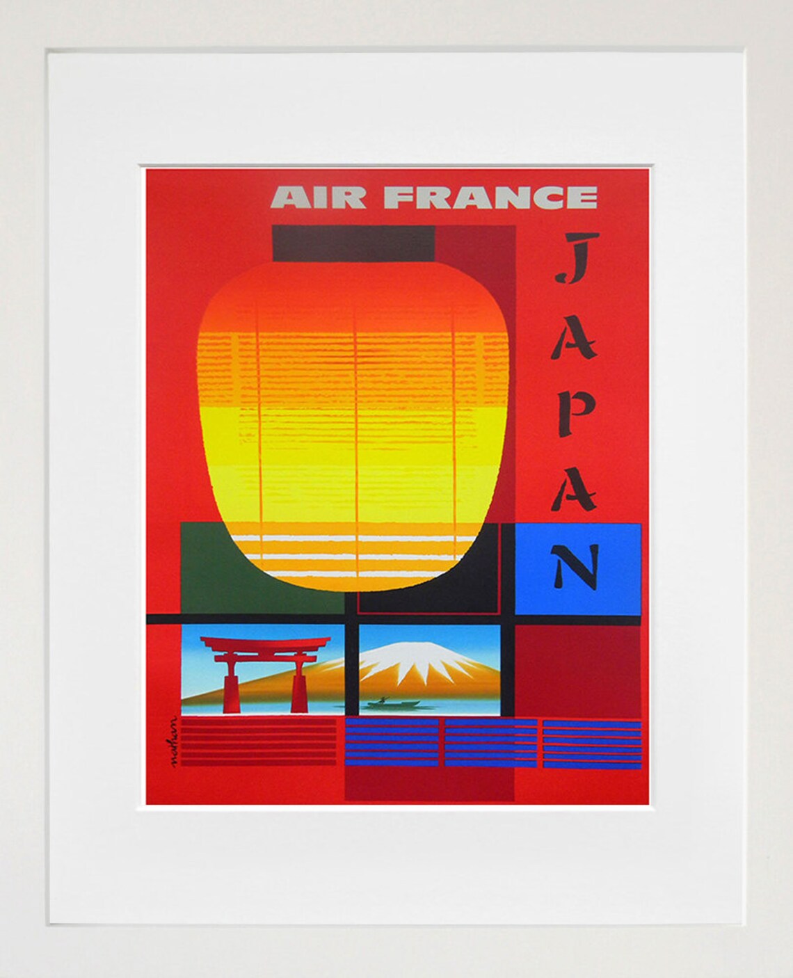 Air France Japan Paper Lantern Torii Gate Mt Fuji Travel Poster