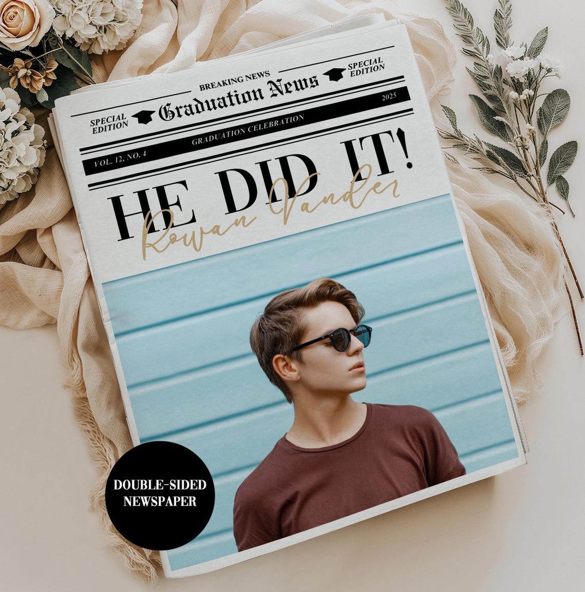 He Did It Graduation Newspaper Template Double Sided Editable Gift