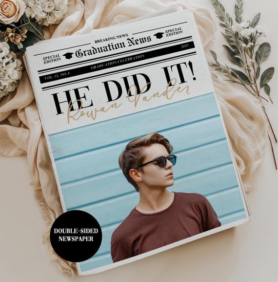Photo Graduation Newspaper Template Graduate Newspaper Hedid It Graduation Graduation Gift Graduation Announcement Keepsake Gift