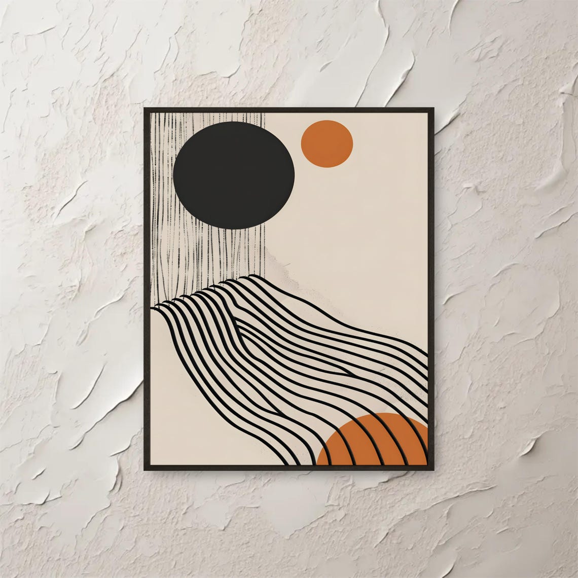 Modern Abstract Line Art Print Black Burnt Orange Circle Poster Minimalist Geometric Wall Contemporary Home Decor Png
