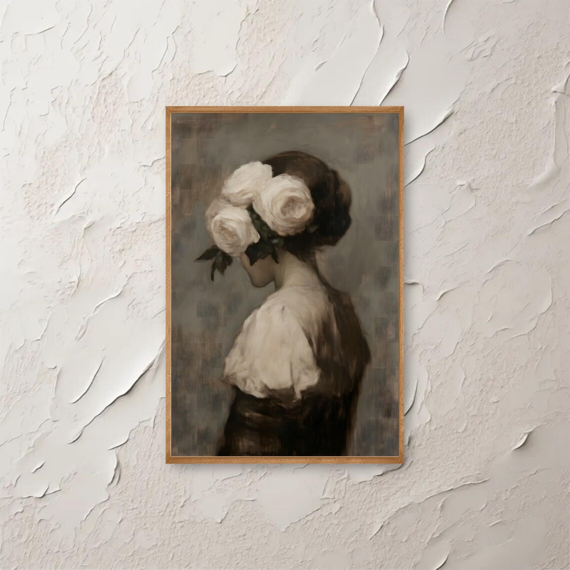 Woman Seen From Behind With White Roses in Her Dark Hair Vintage Poster