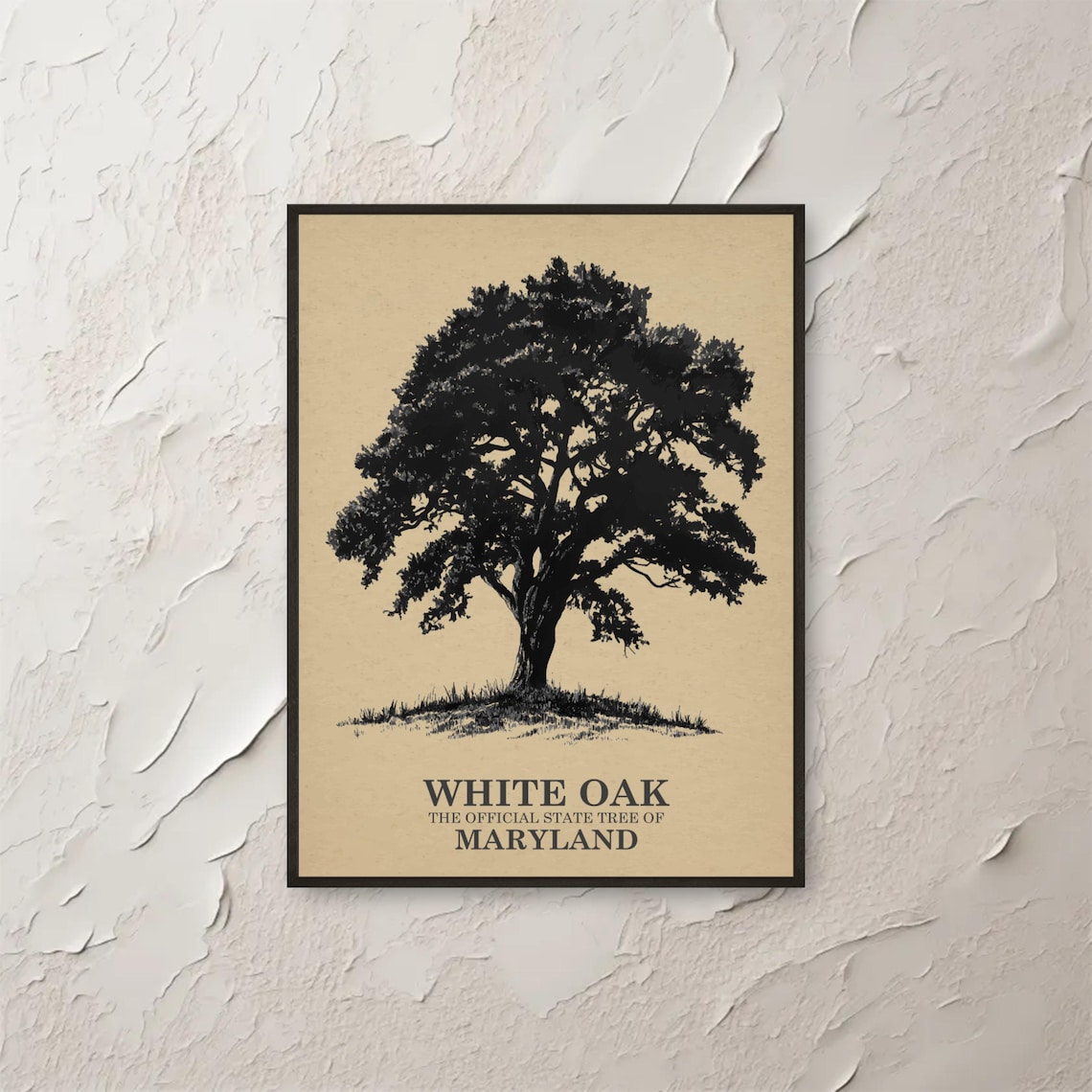White Oak Maryland State Tree Vintage Botanical Kraft Art Poster