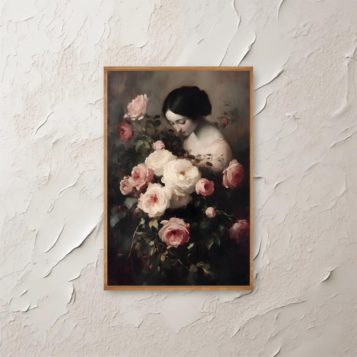 Woman Among Roses Vintage Romantic Floral Portrait Painting Poster
