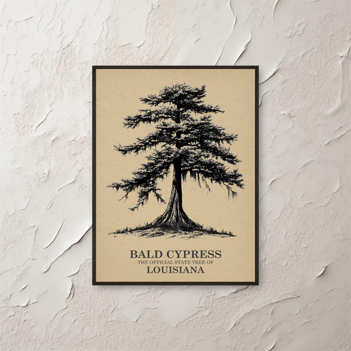 Bald Cypress Wall Art Louisiana State Tree Print Botanical Vintage Poster Nature Home Decor