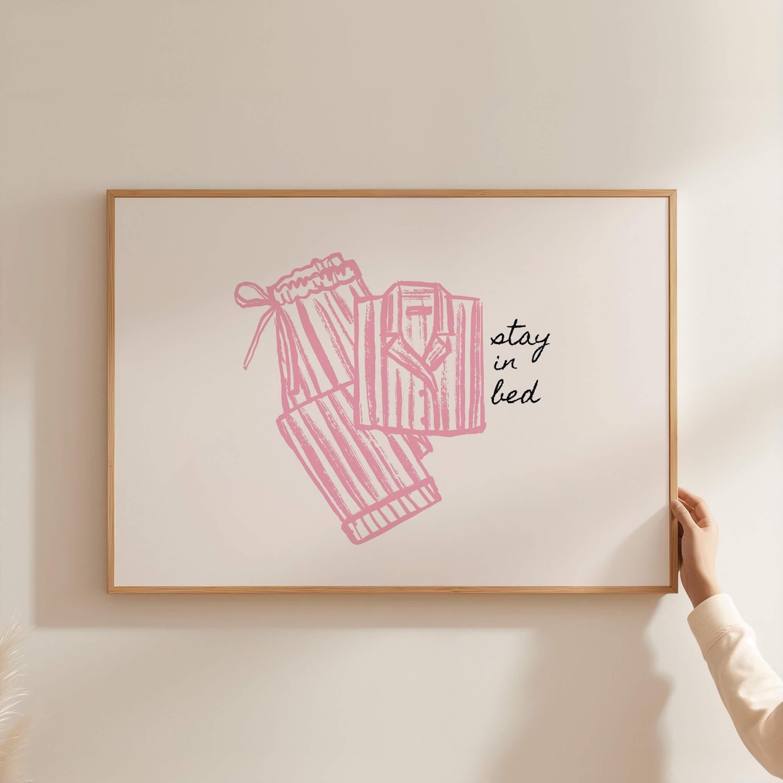 Stay In Bed Pink Bedroom Poster, Girly Dorm Decor