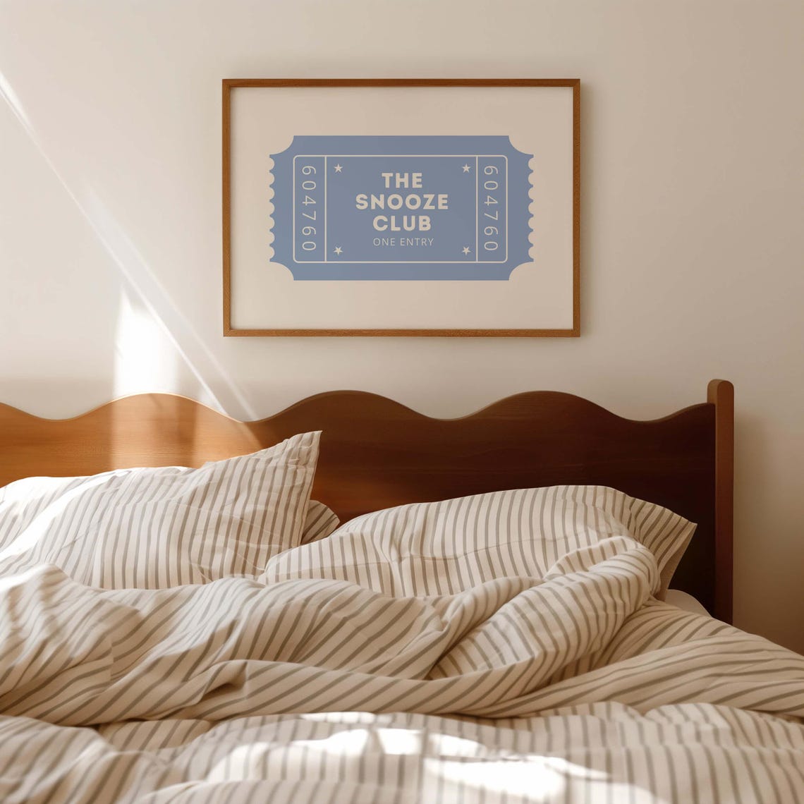 The Snooze Club Ticket Poster Blue Above Bed Funny Bedroom Decor