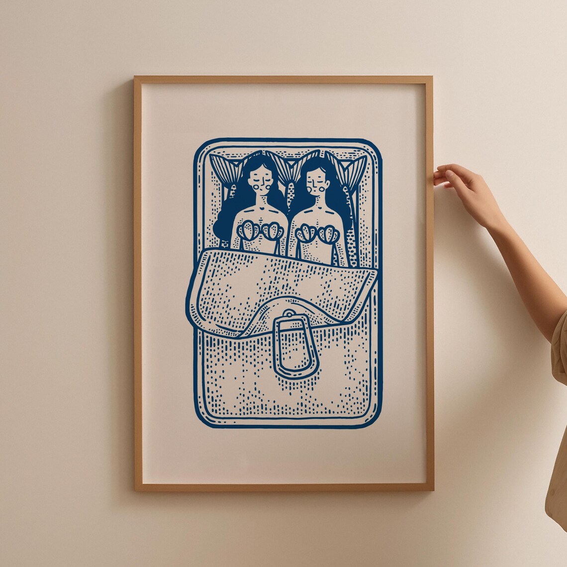 Blue Mermaids Sardine Print, Retro Kitchen Art Print