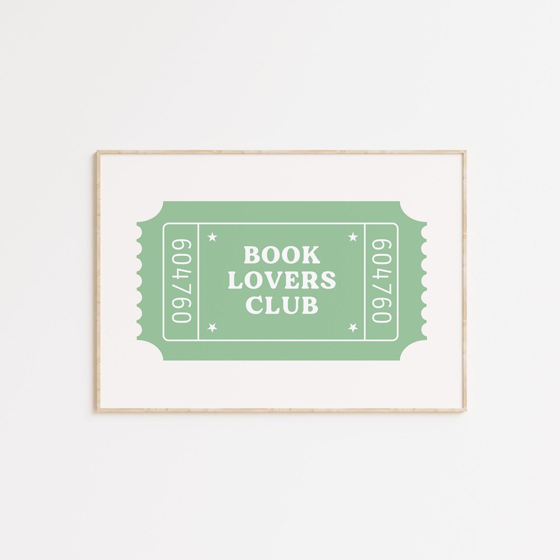Book Lovers Club Green Ticket Stub Reader Bookish Library Art Poster
