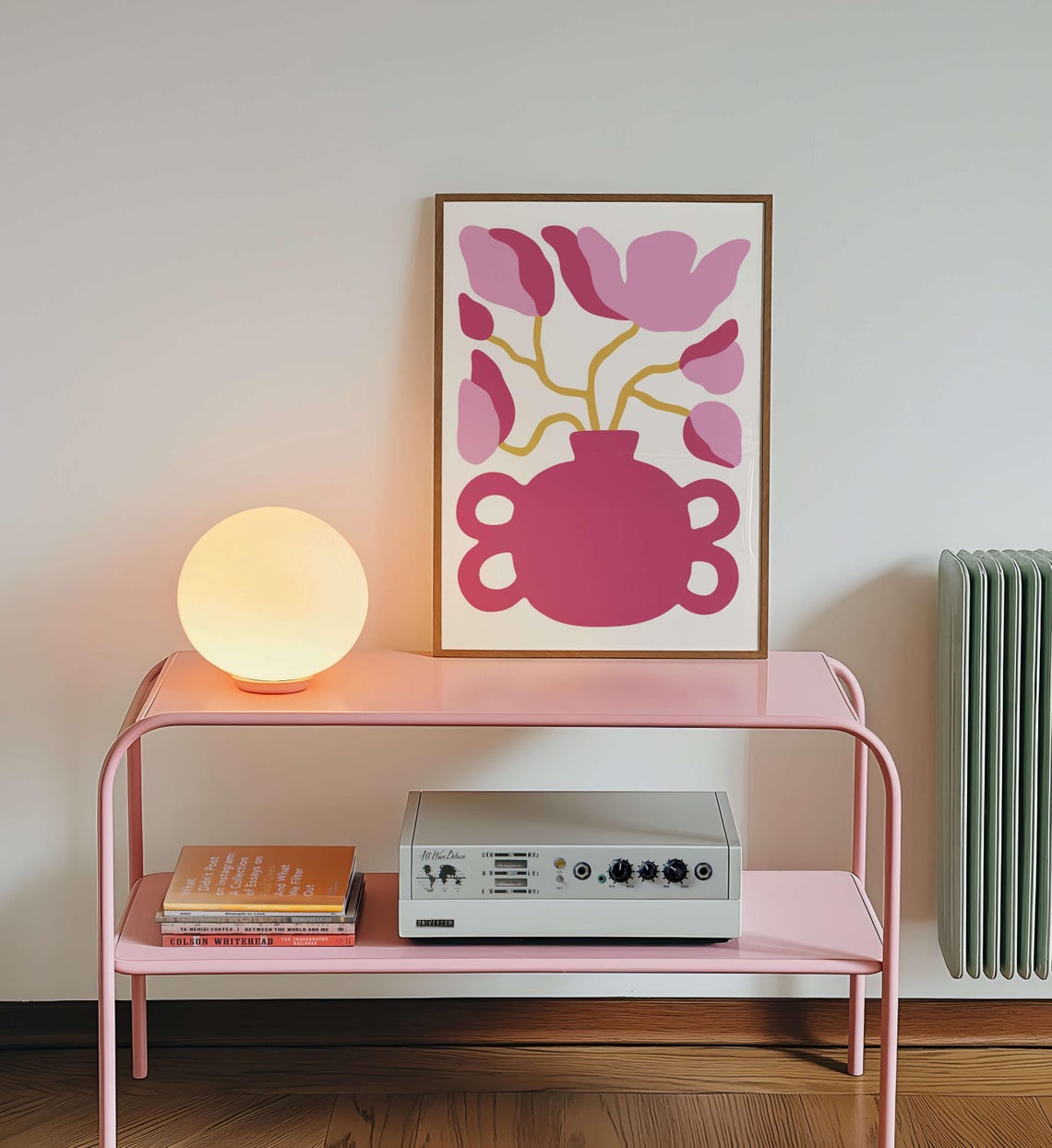 Pink Abstract Botanical Vase With Blooms Danish Pastel Wall Poster