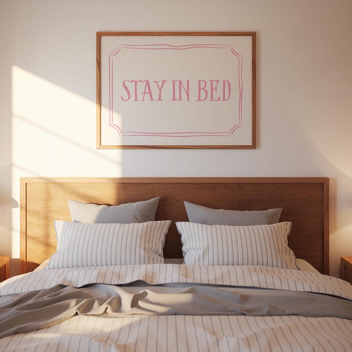Stay In Bed Pink Quote Poster Above Bed Cozy Bedroom Wall Decor - Image 2