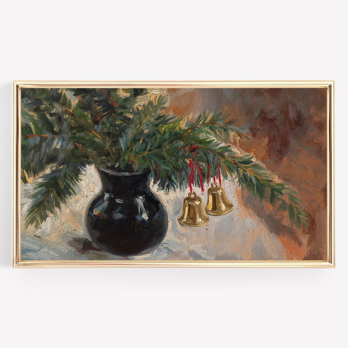 Christmas Pine Bells Black Vase Vintage Holiday Still Life Poster - Image 3