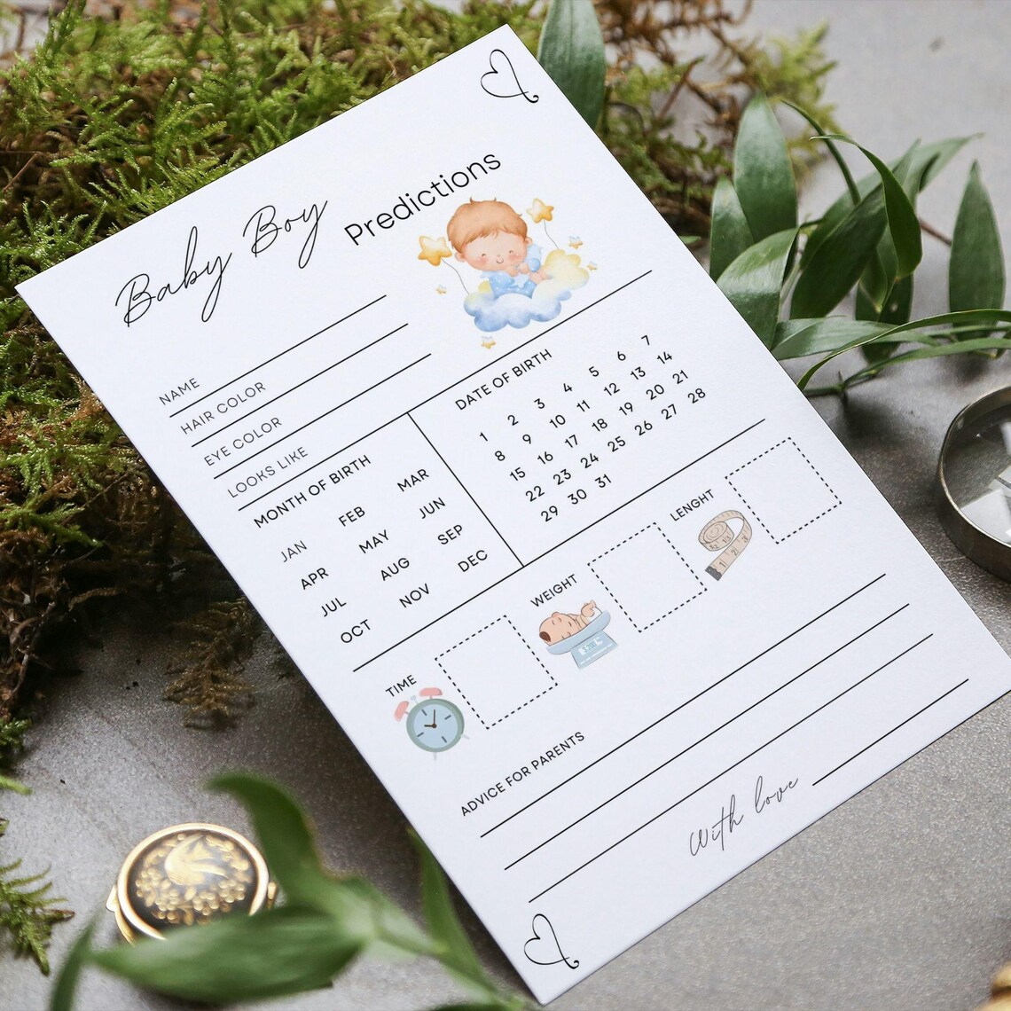 Boy Baby Shower Advice Cards, Baby Predictions Game
