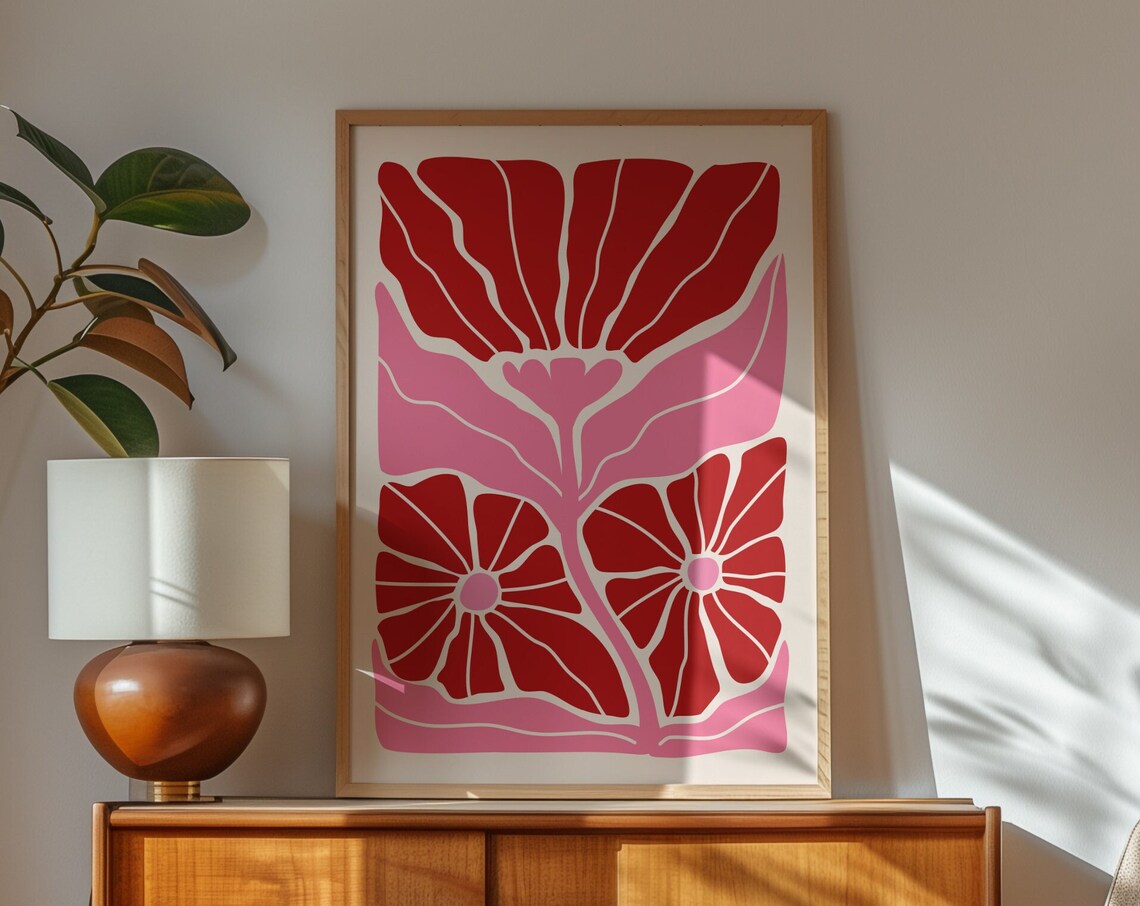 Matisse Inspired Abstract Pink Red Flower Cut Out Style Poster - Image 2