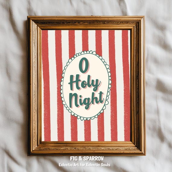 O Holy Night Retro Red Stripe Typography Christmas Quote Poster