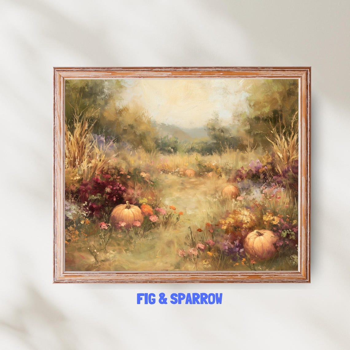 Autumn Pumpkin Patch Wildflower Field Rustic Oil Painting Art Poster