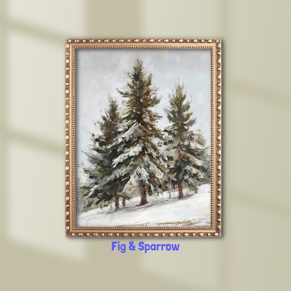 Snowy Winter Pine Trees Rustic Evergreen Forest Holiday Poster