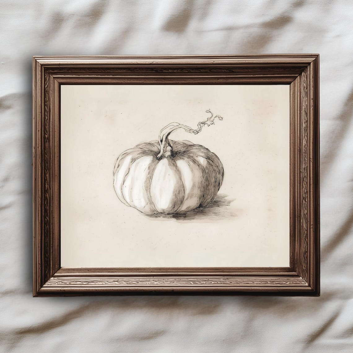 Vintage Pumpkin Pencil Line Sketch Rustic Farmhouse Fall Poster