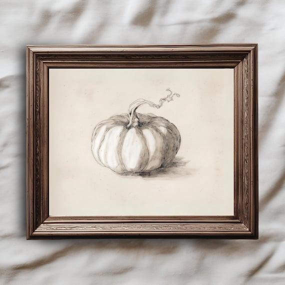 Vintage Pumpkin Pencil Line Sketch Rustic Farmhouse Fall Poster
