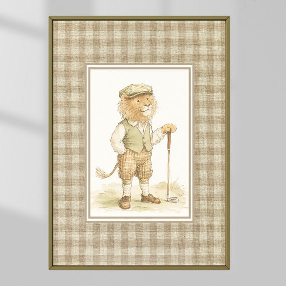 Vintage Golf Lion Nursery Art Print