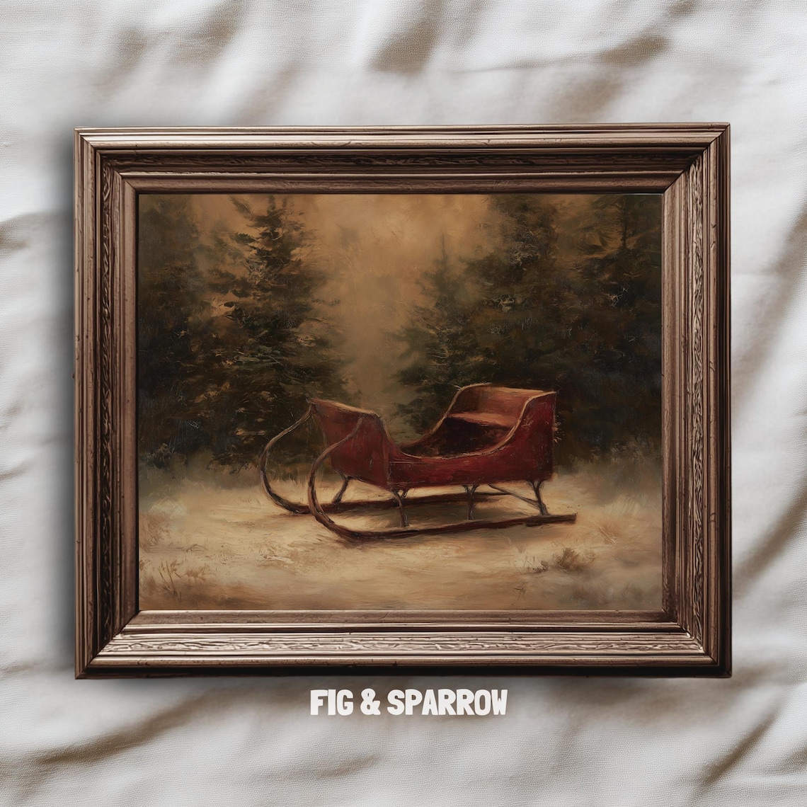 Red Sleigh Poster Print, Farmhouse Christmas