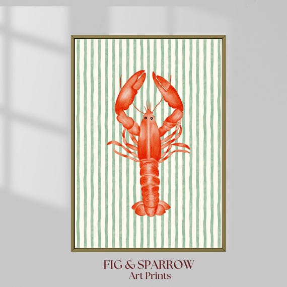Red Lobster Coastal Kitchen Print Nautical Dining Room Wall Art