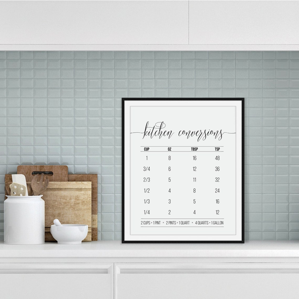 Kitchen Conversions Chart Measurement Guide Farmhouse Kitchen Poster - Image 2