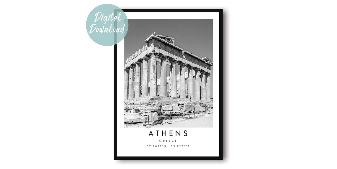 Athens Parthenon Acropolis Ruins Greece Black and White Poster