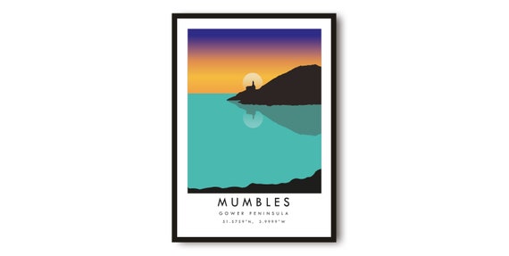 Mumbles Travel Poster, Colourful Wales Art Print