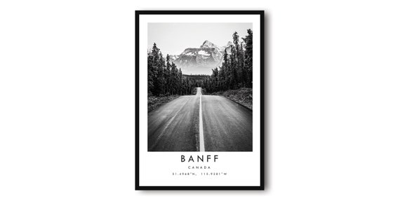 Banff Canada Black and White Mountain Road Art Print