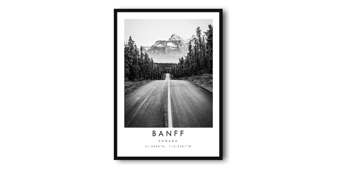 Banff Canada Black and White Mountain Road Art Print