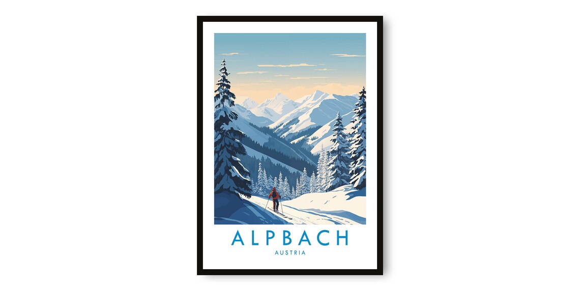 Alpbach Austria Alpine Ski Travel Poster Snowy Mountain Vista Scene