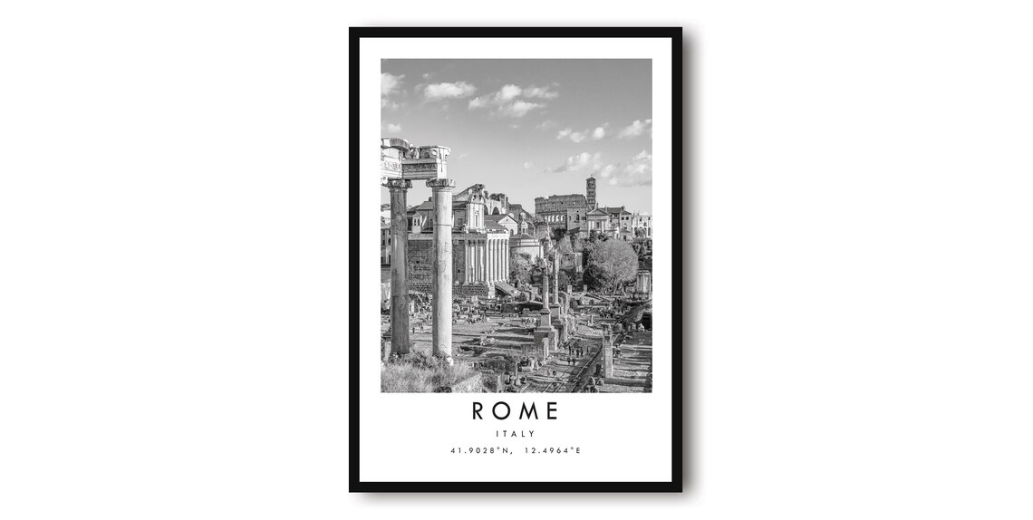 Rome Travel Print, Black and White Minimalist Poster