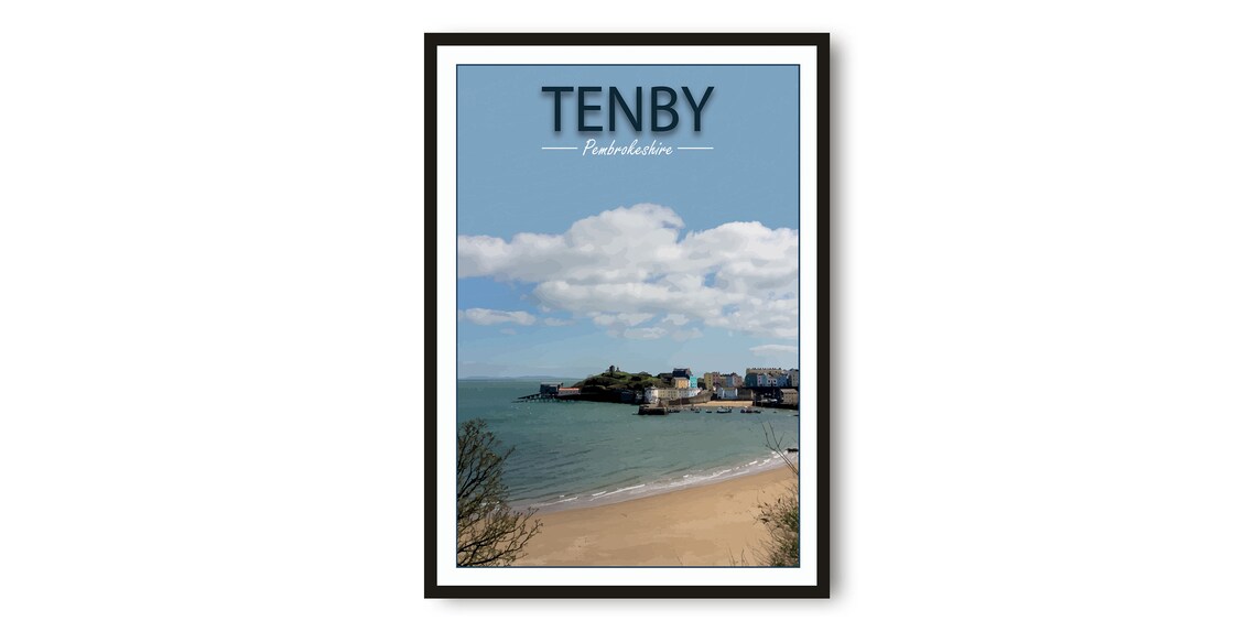Tenby Pembrokeshire Beach Harbor Minimalist Coastal Travel Poster