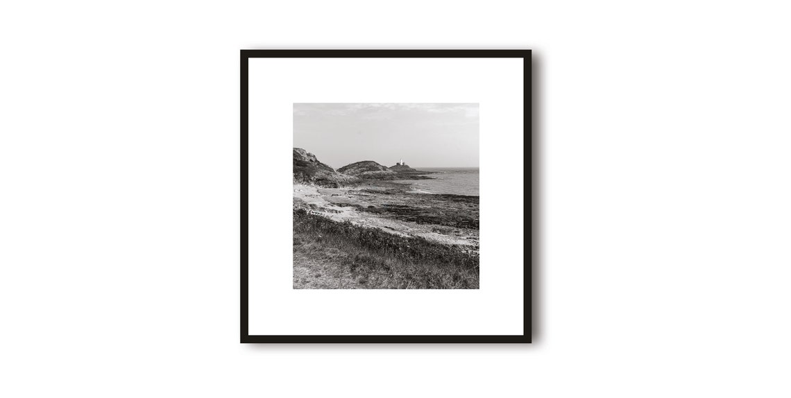 Bracelet Bay Lighthouse Rocky Coast Black White Photo Poster