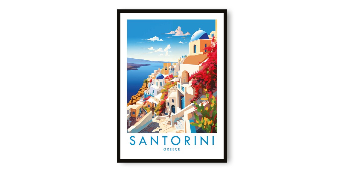 Santorini Travel Poster, Greece Decor Print
