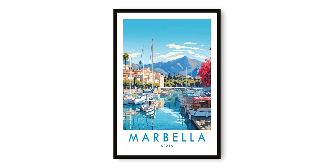 Marbella Travel Poster, Spain Decor Gift