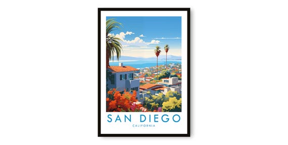 San Diego Travel Poster, Cityscape Art Print