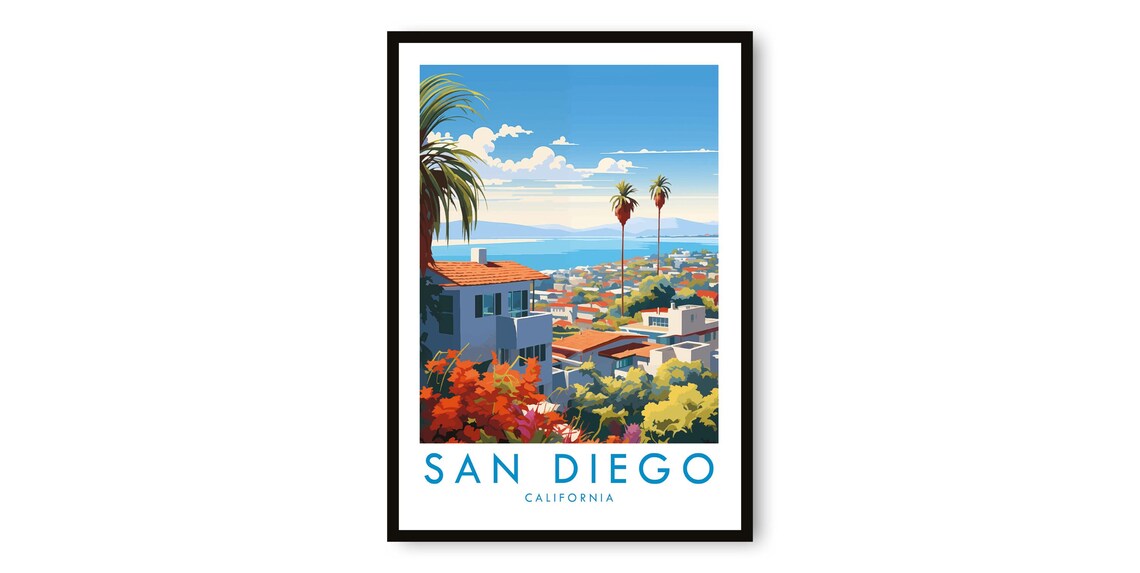San Diego Travel Poster, Cityscape Art Print